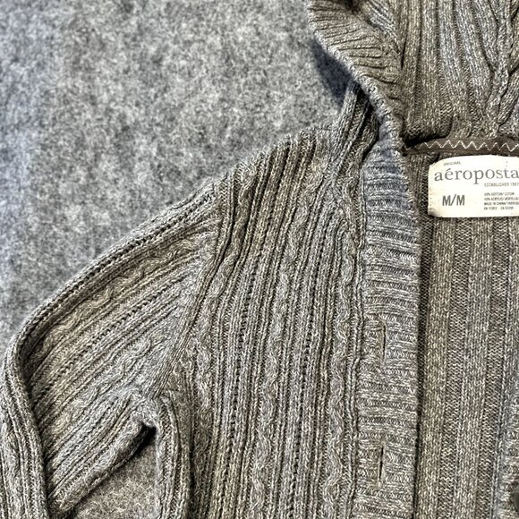 Aeropostale Womens Y2K Gray Cable Knit Hooded Button Sweater Cardigan M, Cozy - Picture 7 of 12